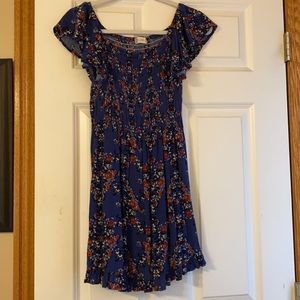 Blue Altard State dress with red floral pattern